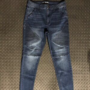 Dark Blue Patterned Denim Jeans